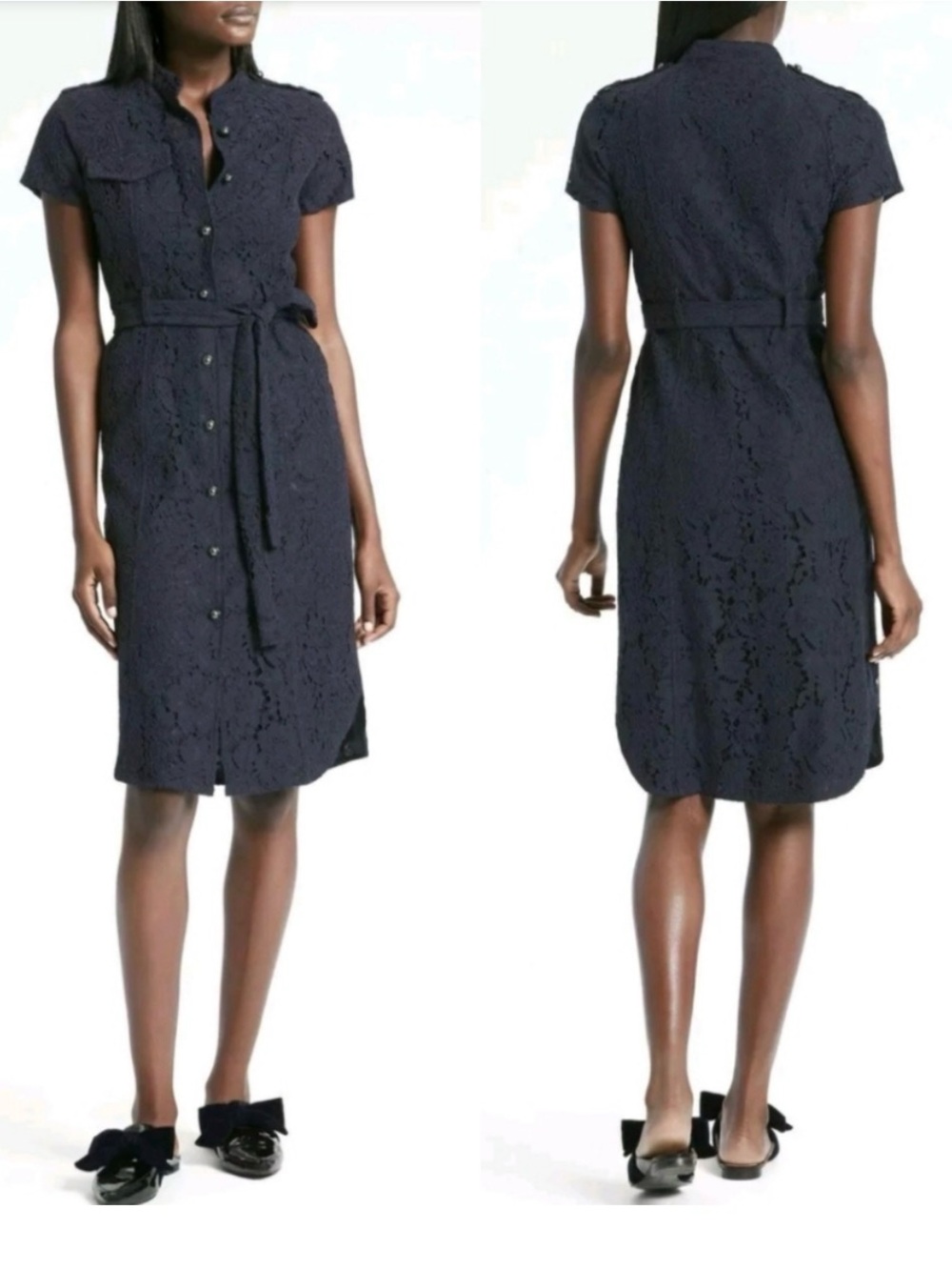 *5 for $20* Banana Republic Navy Lace Button Down Dress with Tie Waist